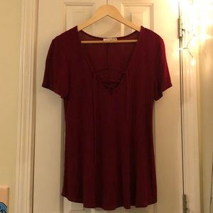 Front tied maroon shirt